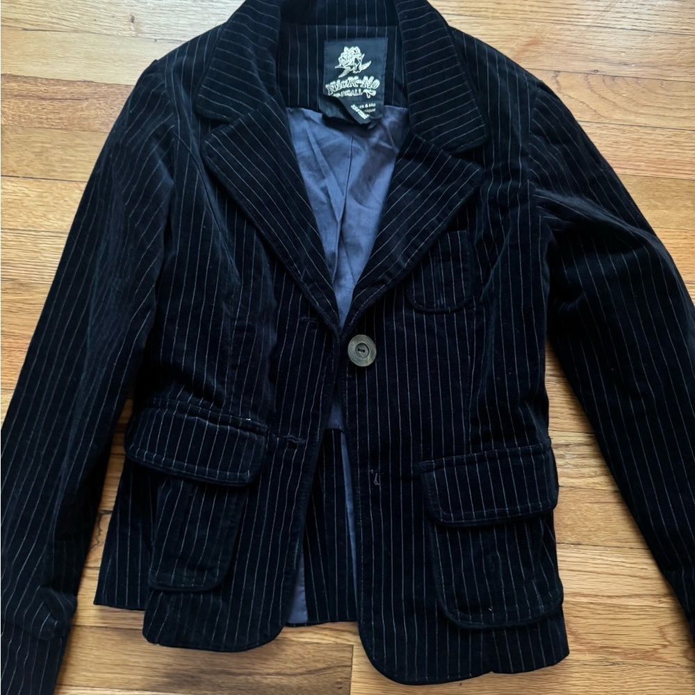 Nick & Mo Vintage Black Pinstripe Blazer Velvet size Small